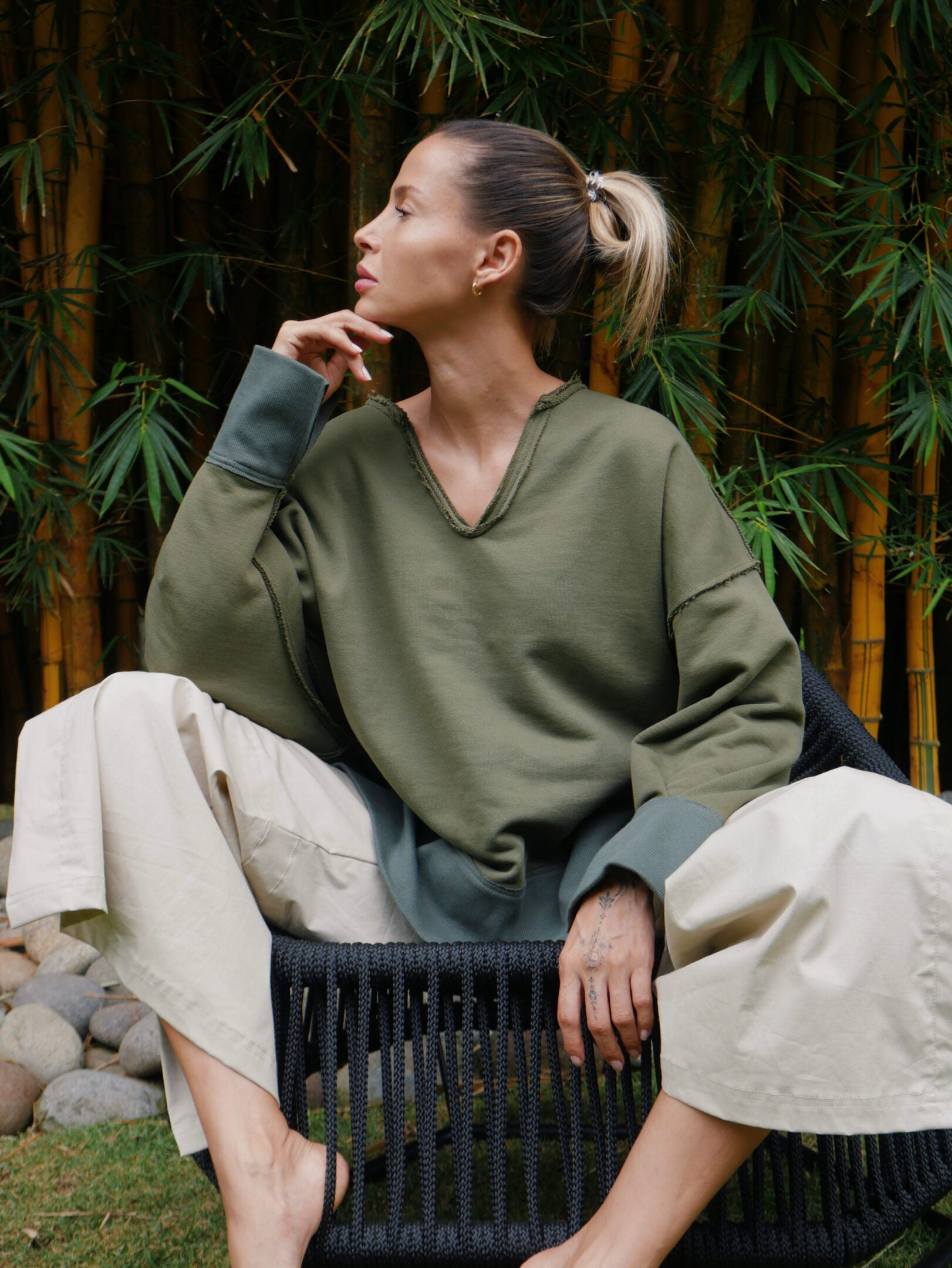 V Neck Sweater - Thin Cotton Off White